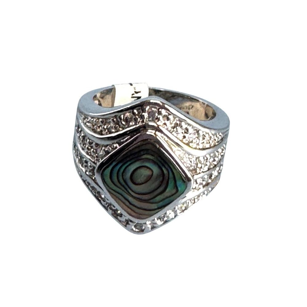 Rhodium Electroplated Ring Abalone Shell Cubic Zirconia Accents Size 6 NWT - Picture 5 of 6